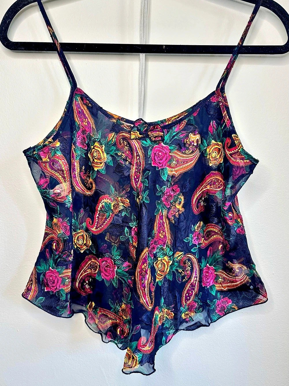Paisley Floral burnout satin Camisole in Navy & Pink